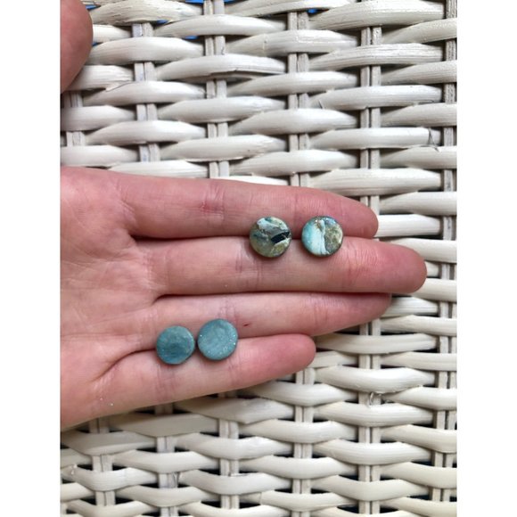 Hand Made | Blue & Gold Flake Polymer Clay Circle Stud Earrings | Set of Studs | - Picture 1 of 6